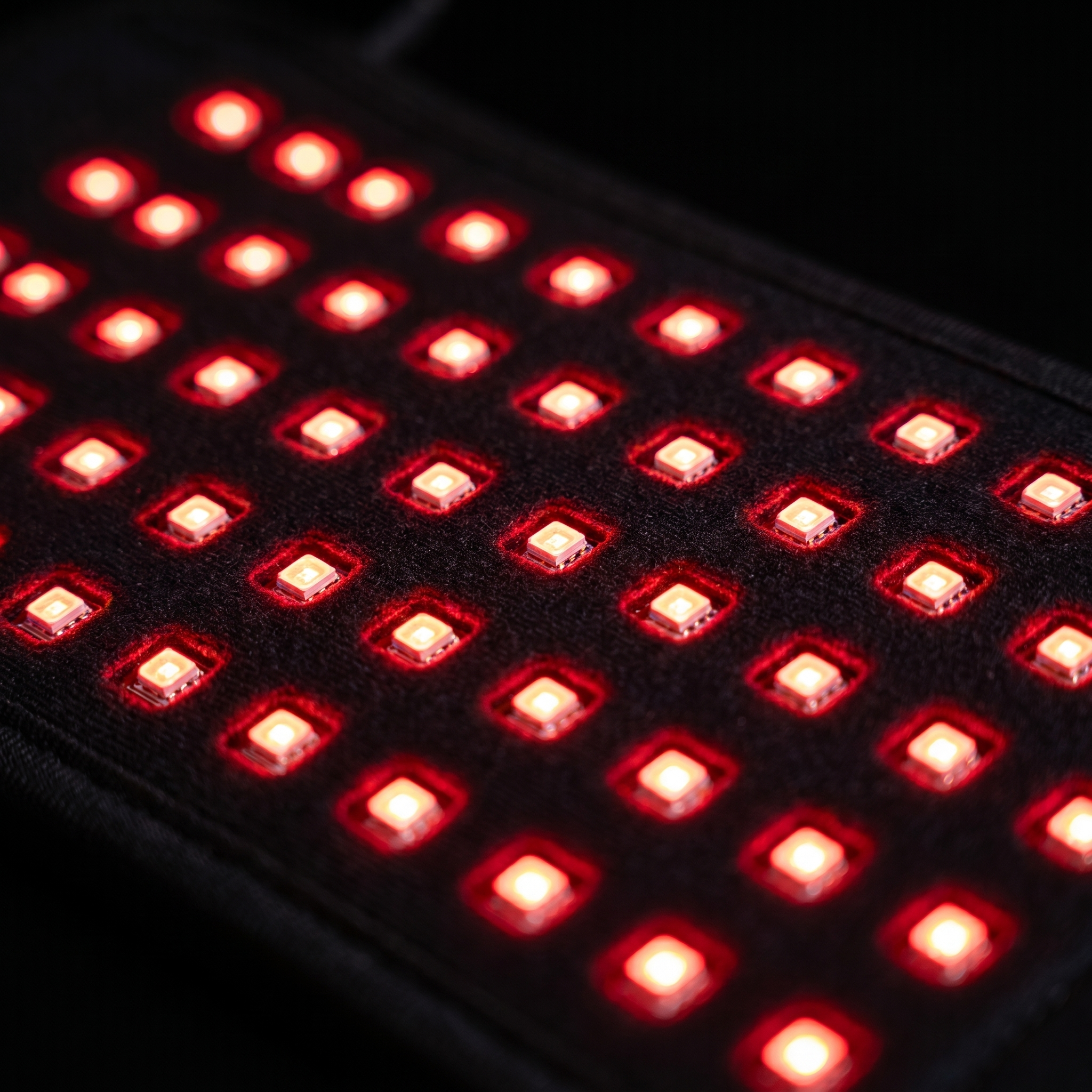 Close-up of FlexRelief red light therapy belt LED grid